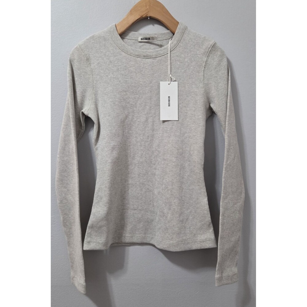 NWT Buck Mason Light Heather Oat Surplus Rib Long Sleeve Crew Small Stretch Read